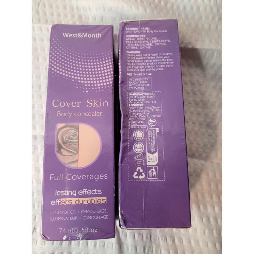 West&Month Cover Skin Body Concealer Full Coverage Tattoo Cover Up 2pk w/ Brush
